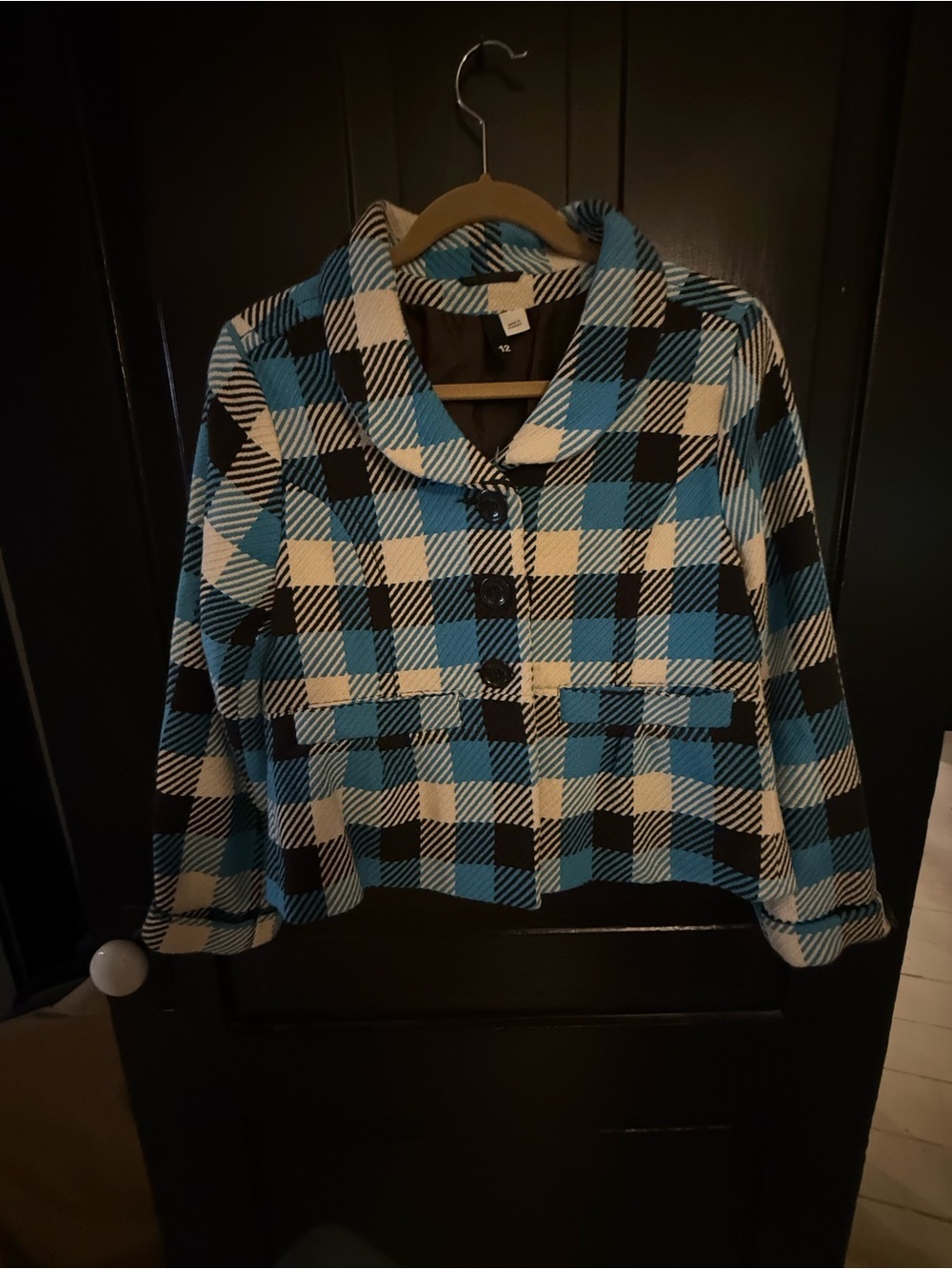 Divided Blue White and Brown Plaid Boxy Blazer